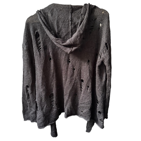 divided black distressed ripped grunge goth punk cardigan with hood size small - Picture 2 of 5